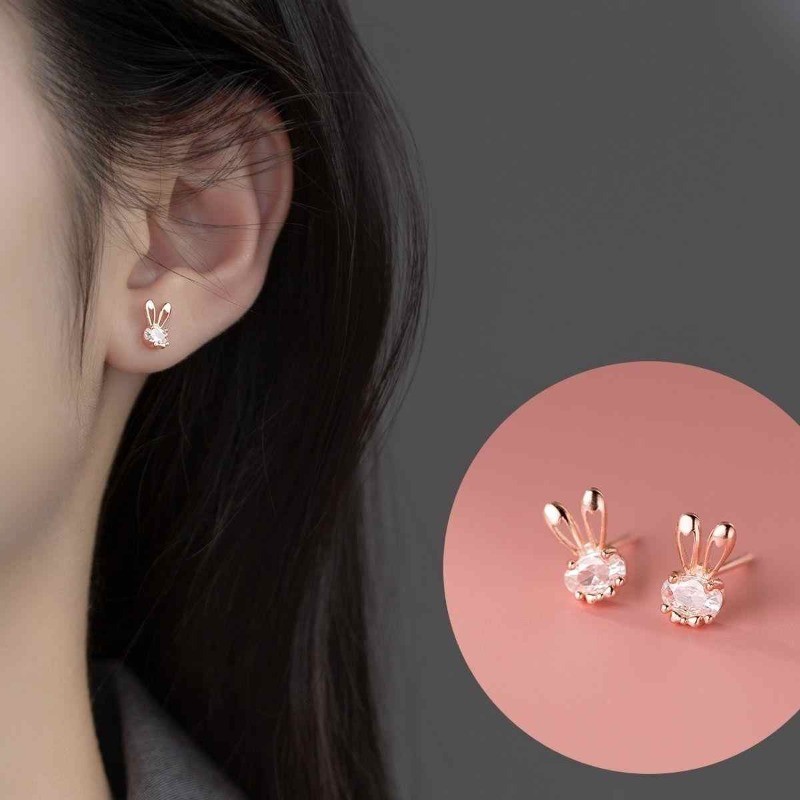ส925 เงินสไตล์เกาหลีน่ารักคริสตัลกระต่ายต่างหูหวานมินิหูเครื่องประดับขายส่งของขวัญ