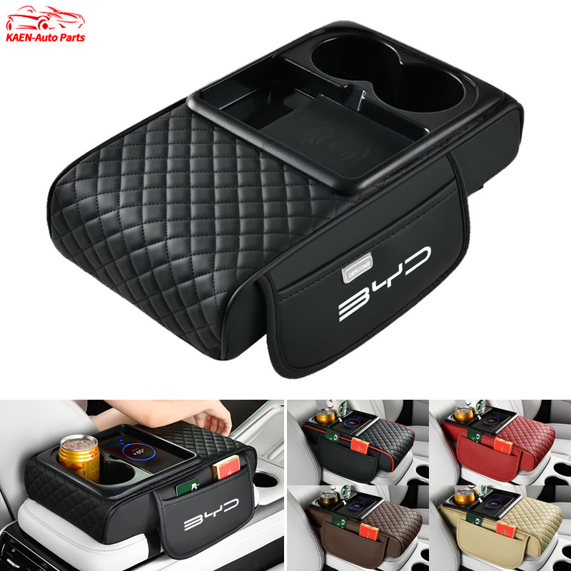 หกในหนึ่ง คอนโซลกลางเบาะที่เท้าแขน สำหรับ BYD ที่เก็บของข้างยนต์ด้วยการชาร์จแบบไร้สาย ที่เท้าแขนรถกล่องเก็บคอนโซลกลางรถ BYD Dolphin Atto 3 Sealion 6 Sealion 7 M6 Seal U Han EV Seagull Atto3 Yuan plus