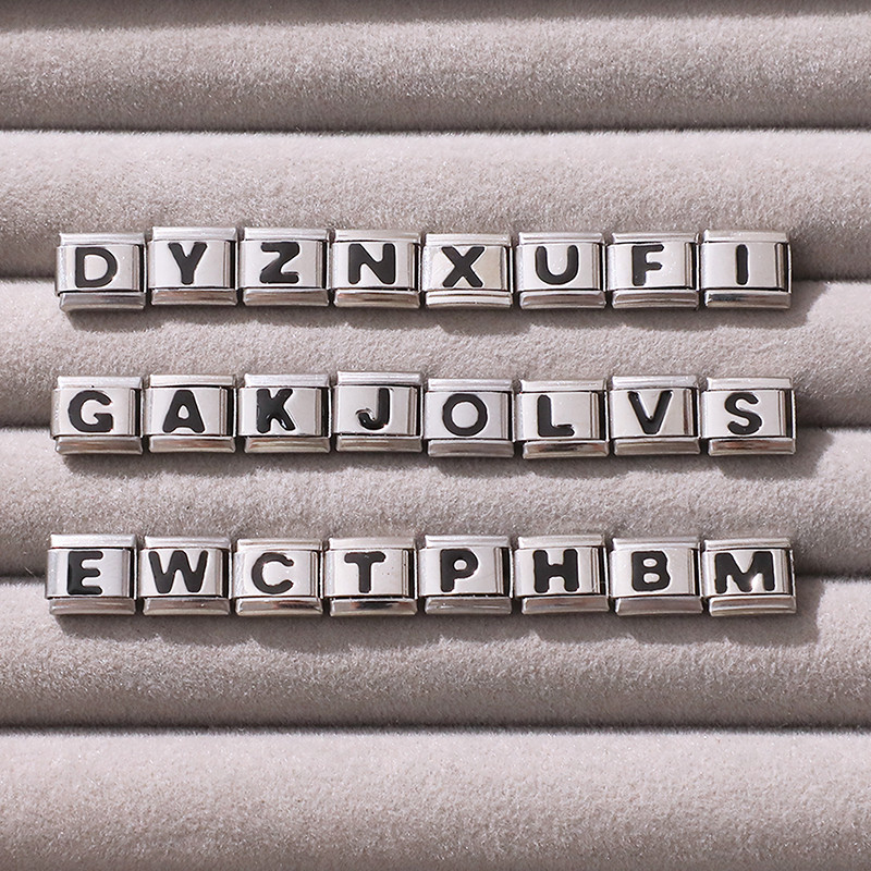 2026 ใหม่ไทเทเนียมเหล็กสีดําตัวอักษรภาษาอังกฤษ ใหม่แฟชั่นอิตาเลี่ยน Charm Links สําหรับสร้อยข้อมือ Fit 9 มม. DIY ทํา - รูปที่ 4