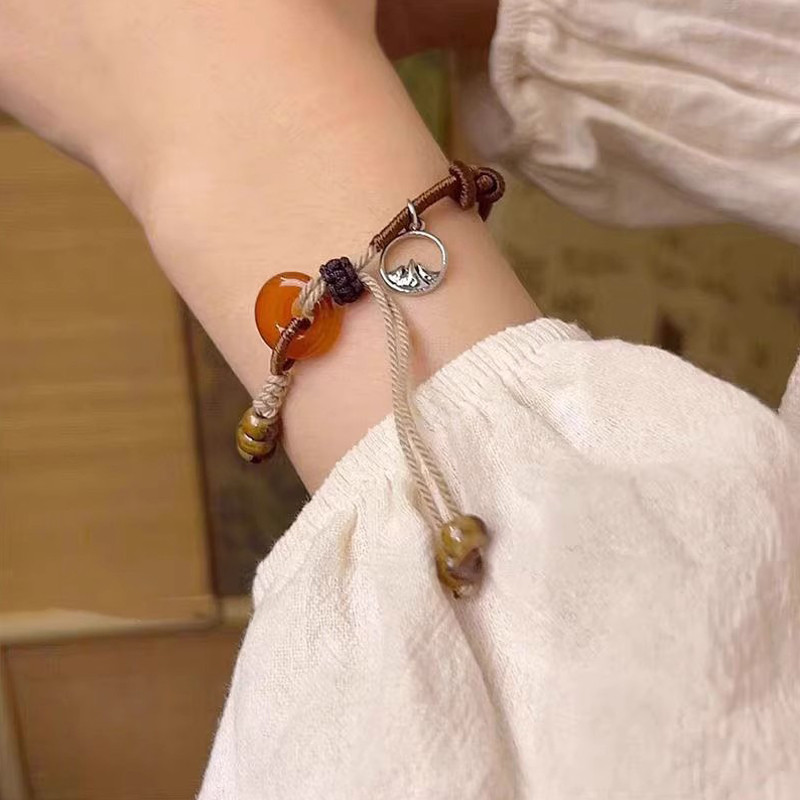 COD💖Amber Ping Buckle BraceletWomen New Chinese Style Woven BraceletRetro Ethnic Style Bracelet-Lune - รูปที่ 2