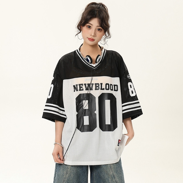 CLIFF  เสื้อยืดผู้ชาย ฤดูร้อน ตาข่าย แขนสั้น ระบายอากาศ ทรงหลวม ชุดคู่รัก ลำลอง พิมพ์ลายตัวอักษร - รูปที่ 5