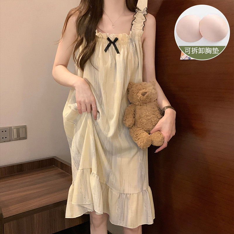 ✨ชุดนอน Nightdress pajamas สายเดี่ยว ฤดูร้อนสไตล์ใหม่ กลางความยาวสแควร์คอแขนสั้นสลิง Nightdress Loungewear ผู้หญิง ราคา ถูกที่สุด ดีลบีเคเค แกลเลอรีภาพที่ 2