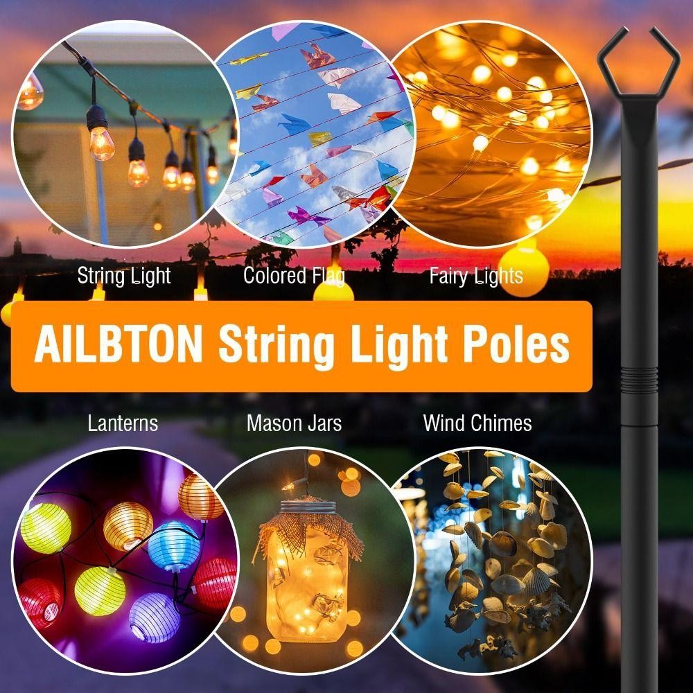 WMES1 2 ชิ้น String Light Poles, Heavy Duty ปรับความสูงเสาไฟขาตั้ง,ขาตั้งโลหะรั้วก่อสร้างวงเล็บทนทานกลางแจ้ง String ไฟ Deck LIGHT ราคา ถูกที่สุด ดีลบีเคเค แกลเลอรีภาพที่ 7