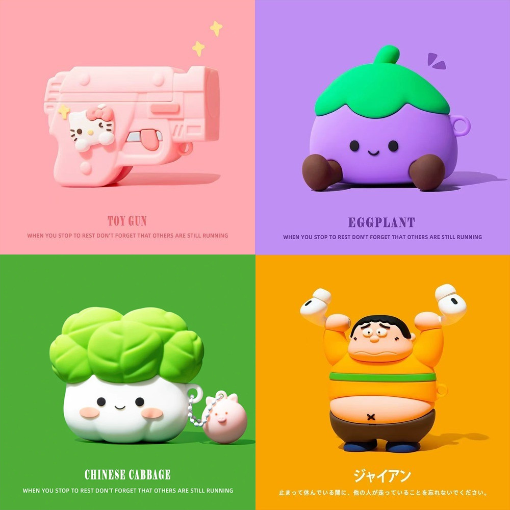 ยิ้มมะเขือยาวซิลิโคน 3D การ์ตูน AirPods สําหรับ AirPods Pro/Pro2 AirPods 4/3/2/1 ปลอกหูฟังซิลิโคน