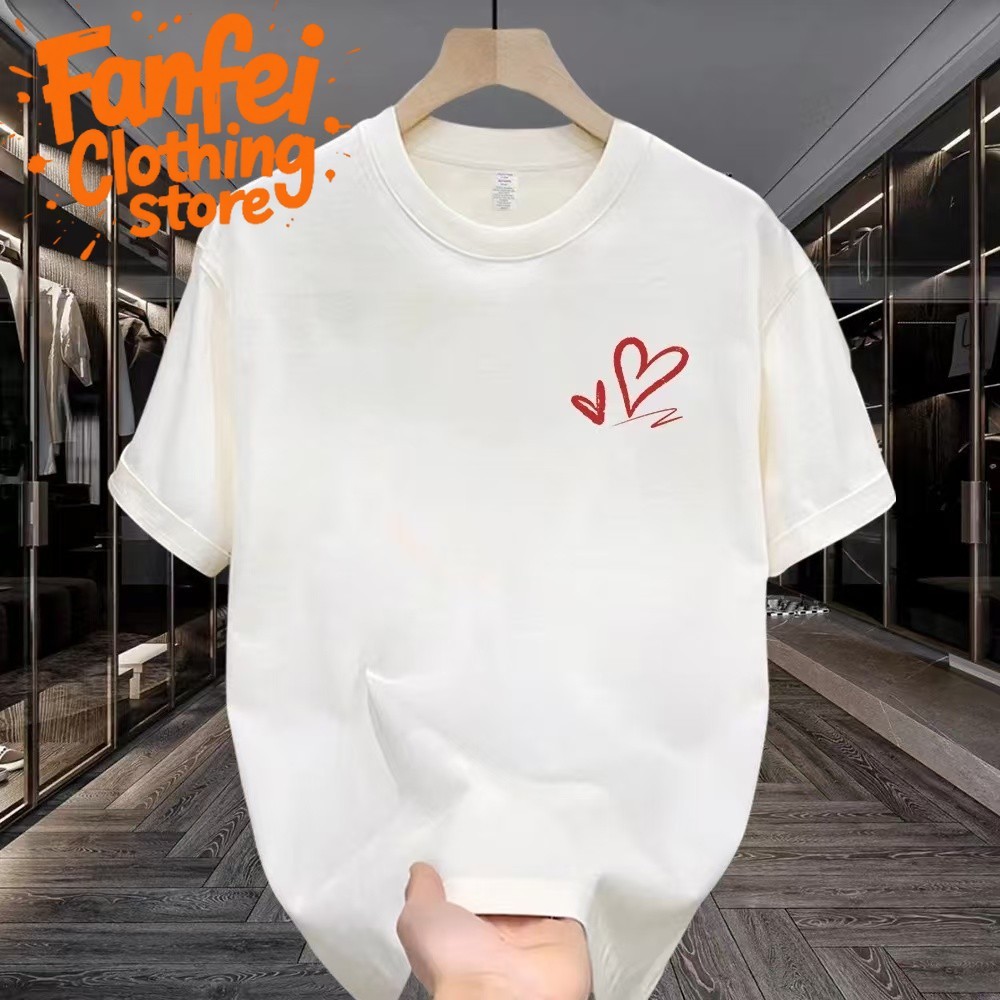 (จัดส่งตลอด 24 ชั่วโมง)Fanfei สินค้ามาใหม่จ้า เสื้อยืดคอกลม แขนสั้น ผ้านิ่ม พิมพ์ลายหัวใจ น่ารักๆ สไตล์เกาหลี