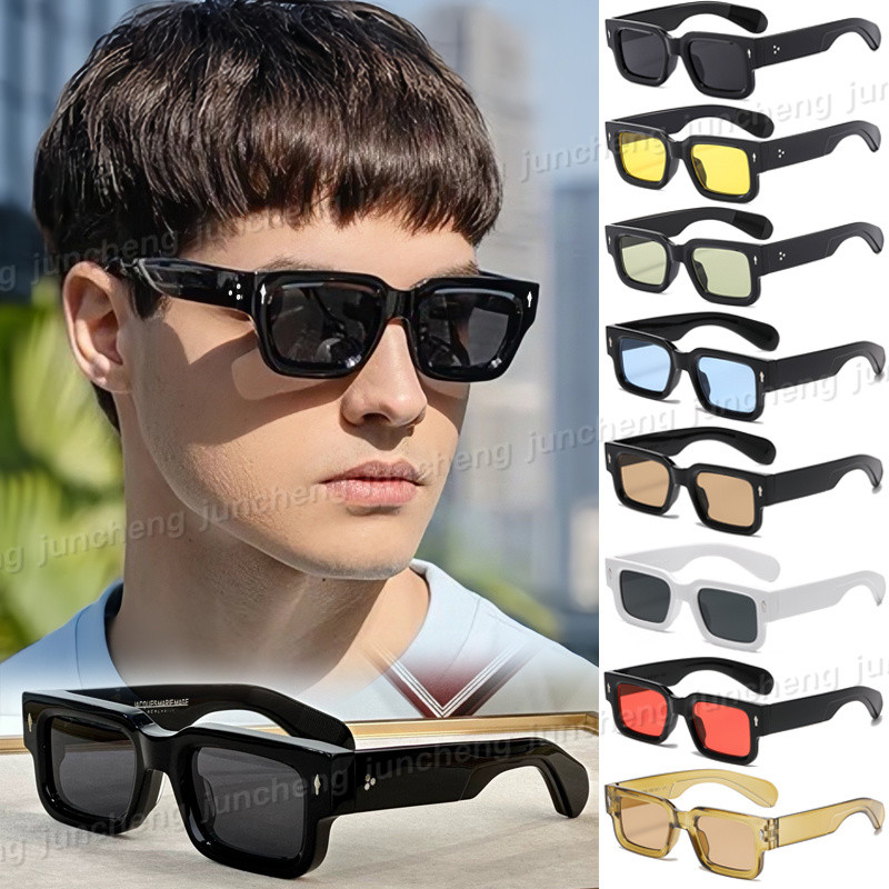 แฟชั่นแว่นตากันแดดรูปสี่เหลี่ยมผืนผ้าสําหรับผู้หญิงผู้ชาย Retro โลหะตกแต่งเล็บสแควร์แว่นตาขับรถ UV Resistance Shades