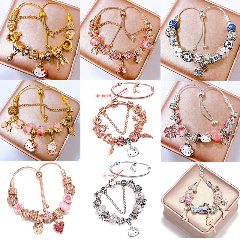 สร้อยข้อมือผู้หญิงของขวัญ All-Match Dream Catcher การ์ตูนแมวดอกไม้จี้แฟชั่นเครื่องประดับ