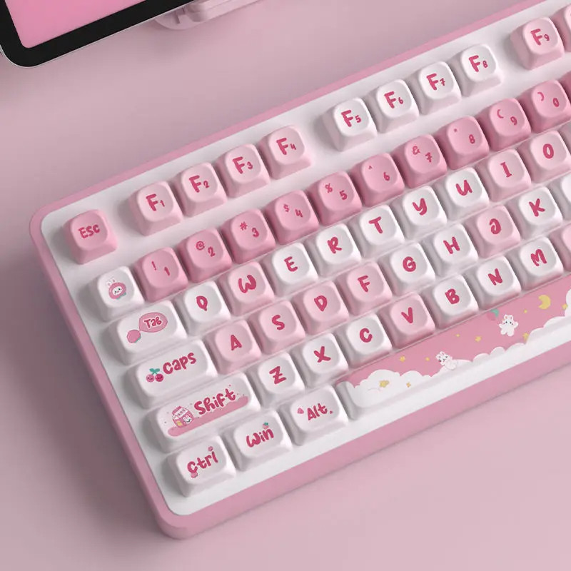 ที่กําหนดเองกระต่ายสีชมพูย้อมระเหิด PBT Keycaps MOA โปรไฟล์สําหรับ MX Switches แป้นพิมพ์เครื่องกล
