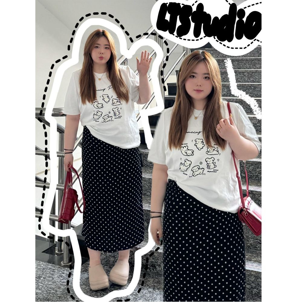 กระโปรงลายจุดขนาดใหญ่ Womenw Summer New Slit Plain Long Skirt