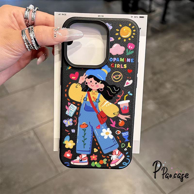 สำหรับ IPhone 17 XR 11 13 15 16 12 14 Pro Max X XS 16 15 7 8 Plus เคสหนังเนื้อสัมผัสแบบแฟชั่นสีสันสดใสสำหรับเด็กผู้หญิง