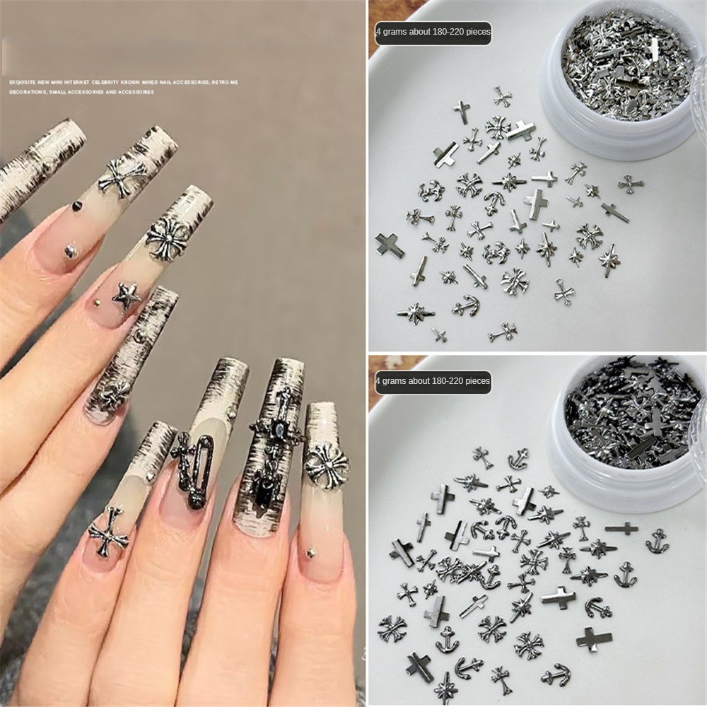 【COD】เครื่องประดับตกแต่งเล็บ Crocore อุปกรณ์ตกแต่งเล็บ อุปกรณ์ขนาดเล็ก ชุดเกราะโลหะสามมิติ ชุดกล่องไม้กางเขนสีเข้ม