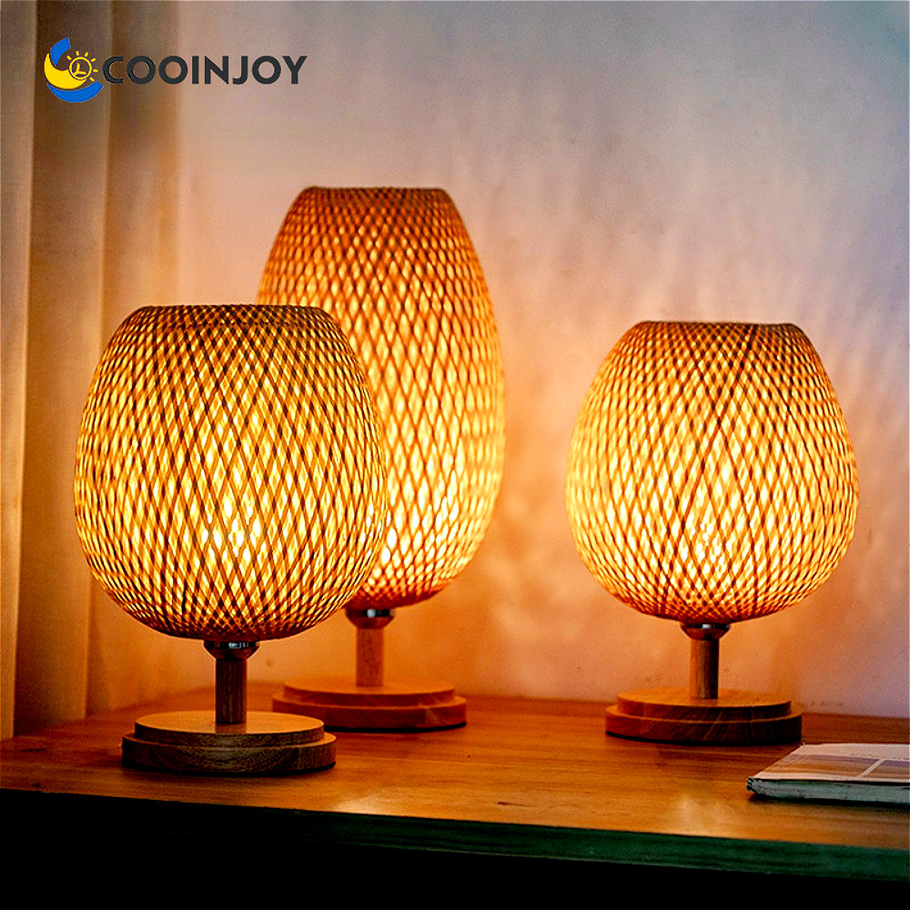 Bamboe Handwerk Weven Slaapkamer Studie Nachtkastje โคมไฟบาร์ Tefel Wunkamer ตกแต่ง Warme Bamboe โคม