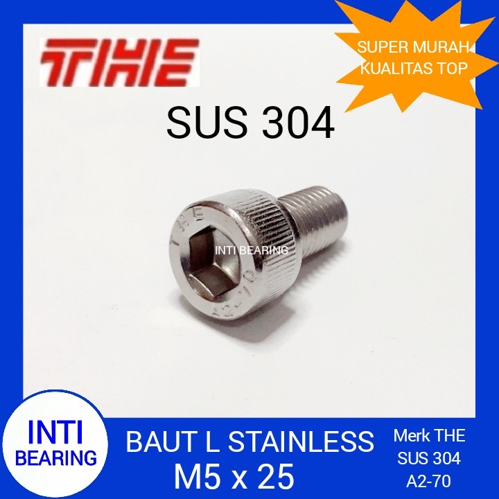STAINLESS L-BOLT M5x25 ยี่ห้อ M5 x 25 SS SUS 304 HEX SOCKET HEAD CAP SCREW KEY L4 L 4 PITCH 0.8 คุณภ