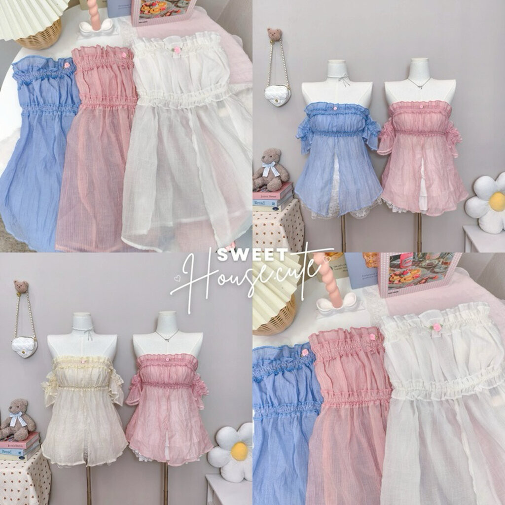 🧸 SweetHouse #581 🌻 เสื้อปาดไหล่ผ้า rossy (ผ้าบาง) พริ้วๆ ใส่แล้วหวานอมเปรี้ยวพลางหุ่นสุดด