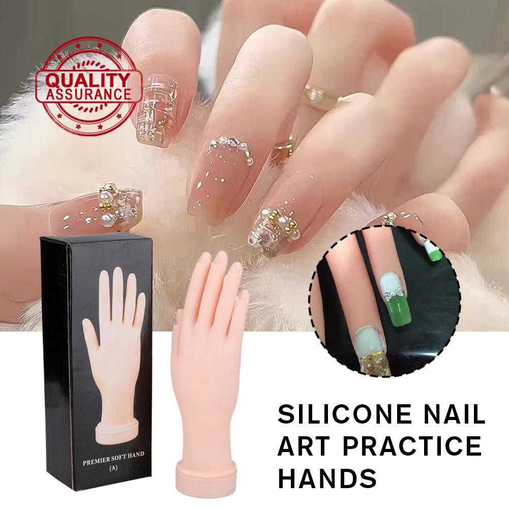 Nail Art Training Practice Hand Bendable Silicone Fake Hand สําหรับ Nail Art Training Display E9L1