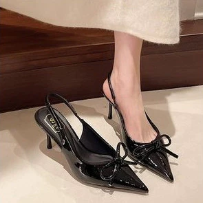 TULIP SHOE🧡ไทยส่ง🧡รองเท้าส้นสูง รองเท้าแฟชั่นสำหรับผู้หญิง ส้นสูงหัวแหลมผูกโบว์ หนังแท้ นิ้วหัวแหลม