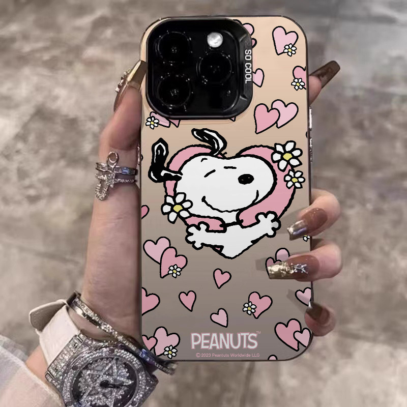️จัดส่งทันที️เคสไอโฟน11 13 14 15 16 Pro Max Pink Love Snoopy Shockproof Case For iPhone 13PM,16PM,15