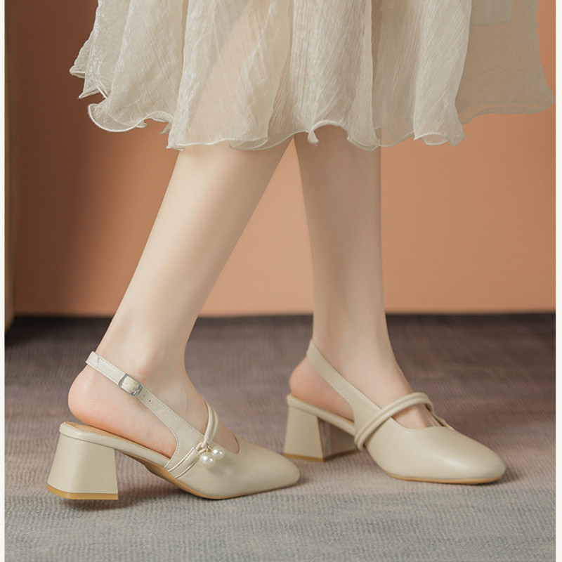 รองเท้าส้นสูงแฟชั่น ส้นหนา รองเท้าแตะส้นสูง ใส่สบาย