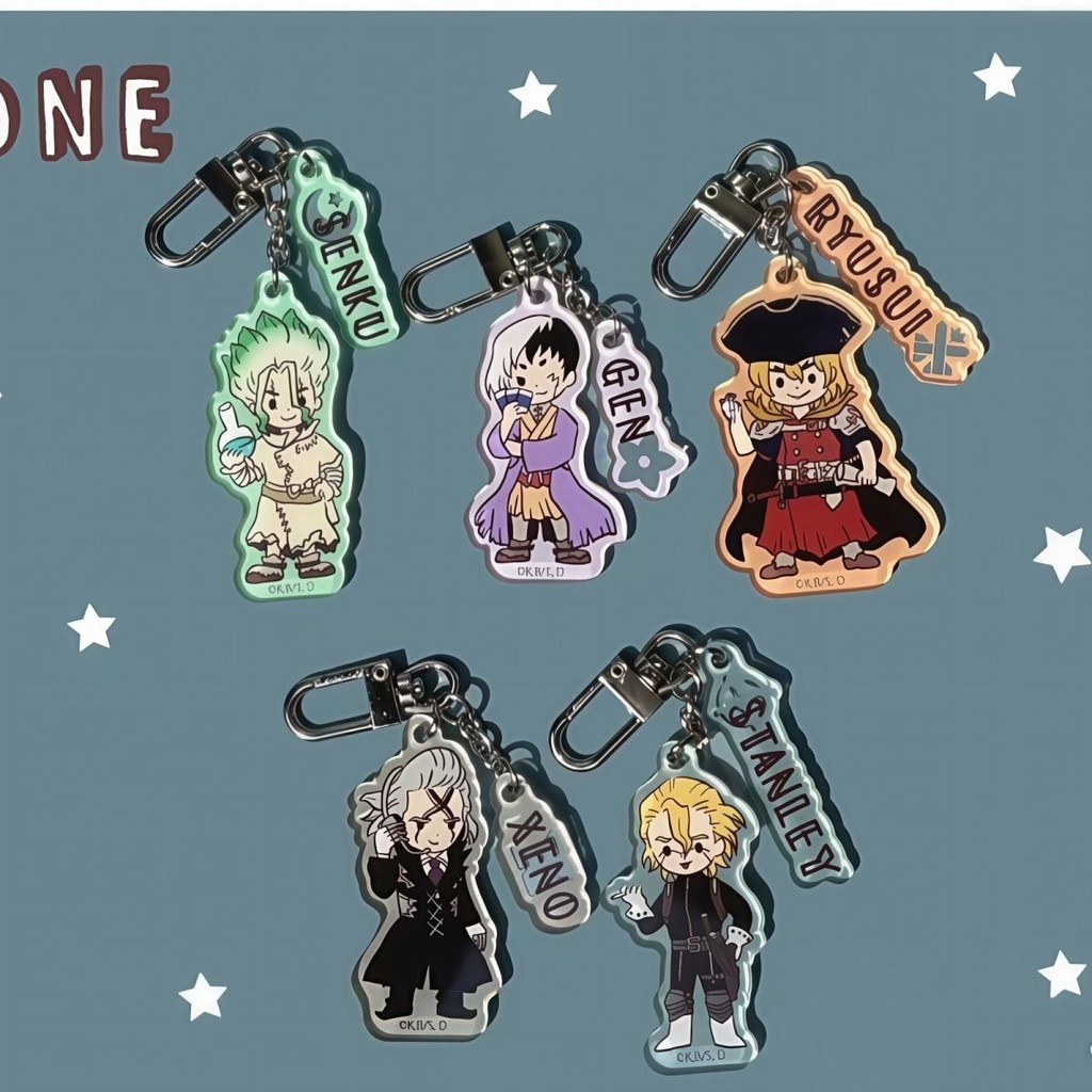 อะนิเมะพวงกุญแจผู้หญิง Dr.STONE อะคริลิค Key Chain Man Ishigami Senku แหวนจี้เครื่องประดับอุปกรณ์เสริมของขวัญเพื่อน