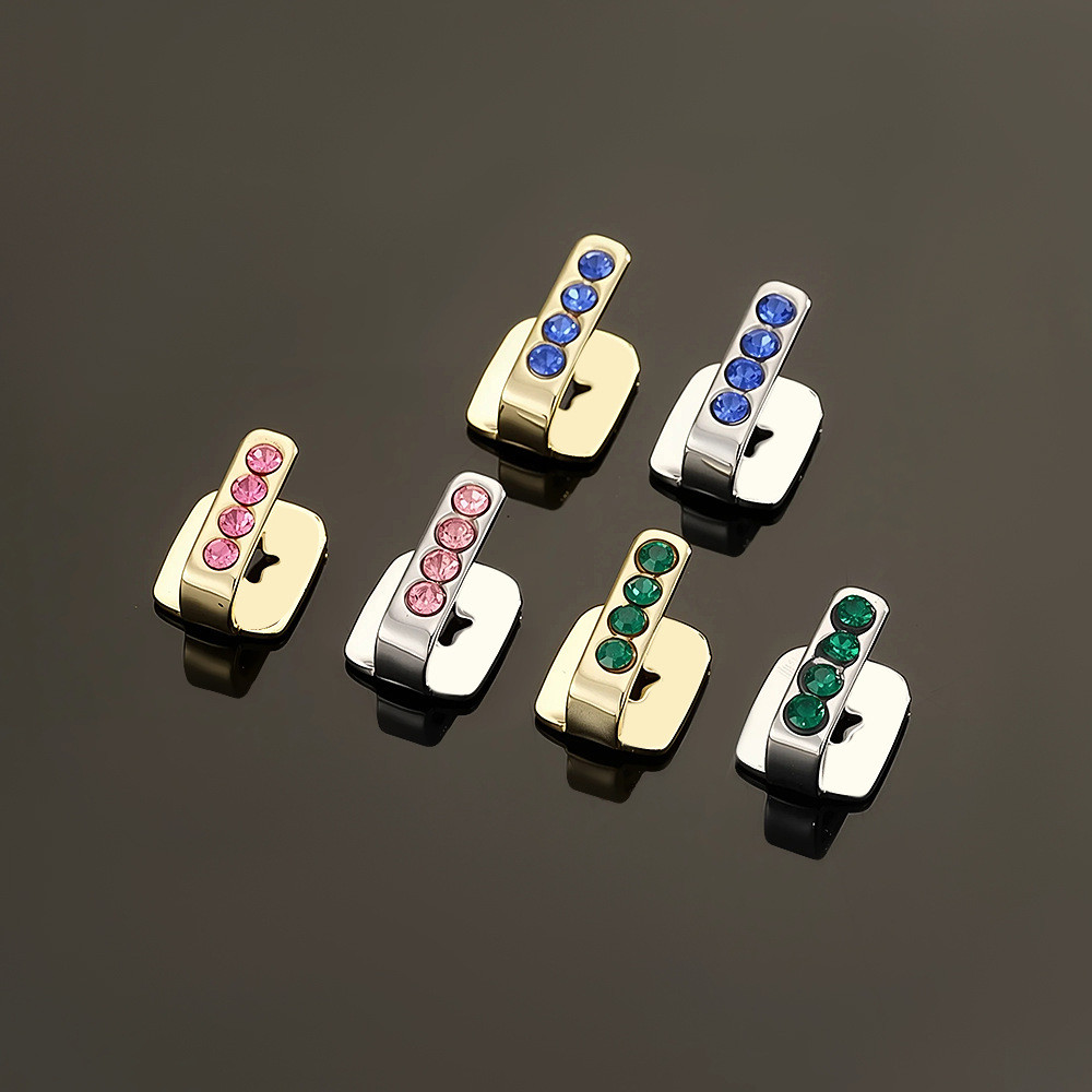 2PCS ยุโรปอเมริกันแฟชั่น Creative สีเพชร Gold-Plated ตรงรูปสี่เหลี่ยมผืนผ้าฟัน grillz