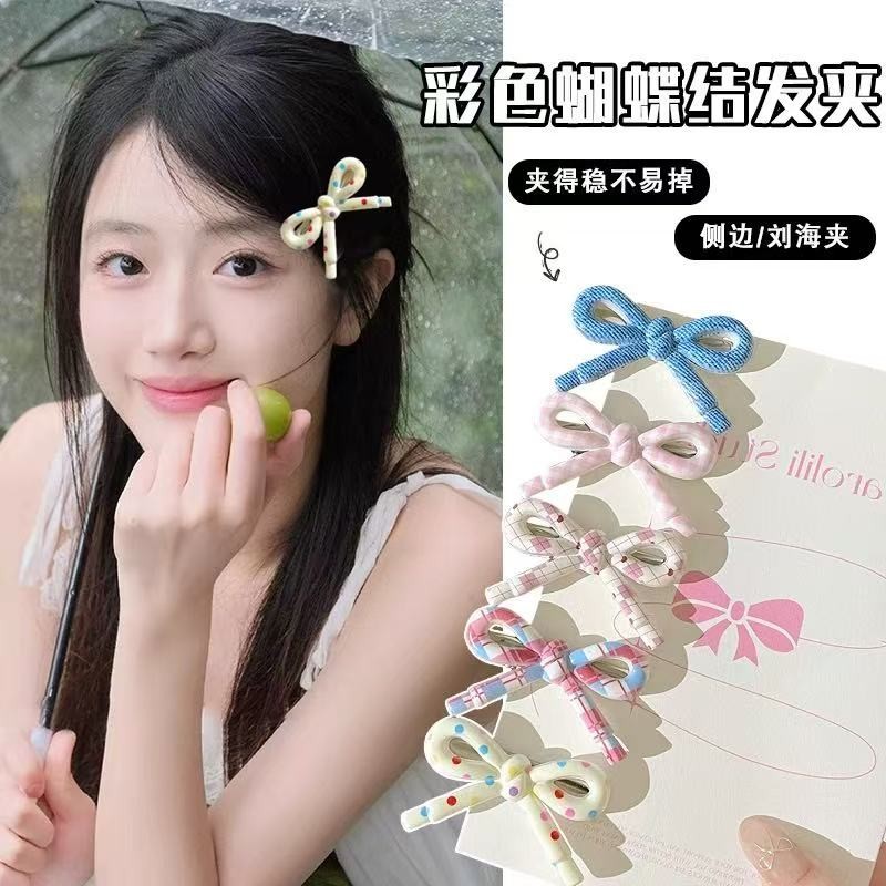 กิ๊บติดผมสไตล์เกาหลีลายจุดเรียบง่ายสำหรับสาวหวานพร้อมโบว์และคลิปปากเป็ด