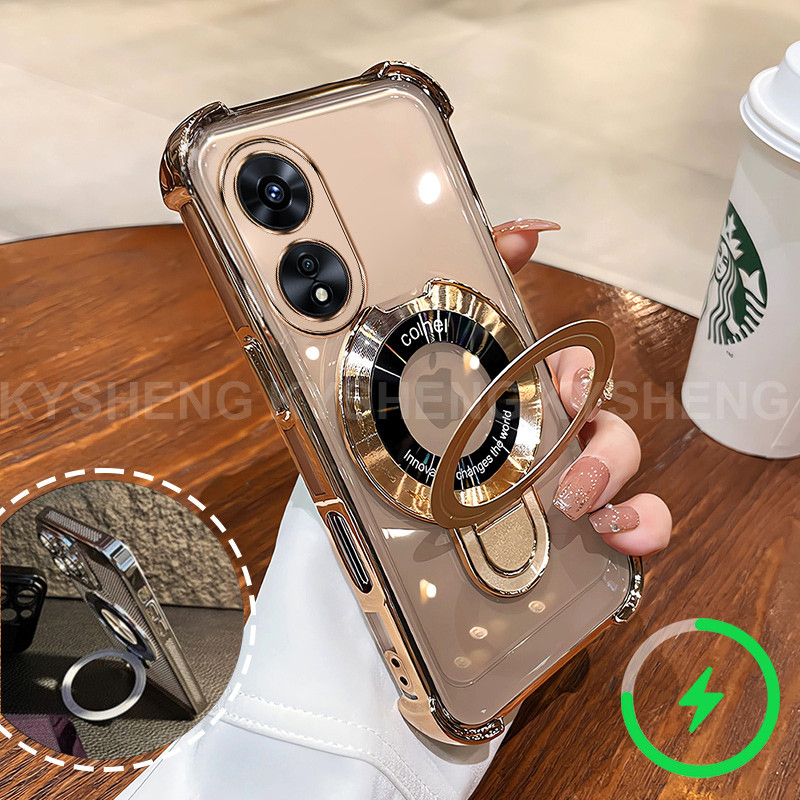 สําหรับ OPPO A58 A78 4G 5G A98 เคสโทรศัพท์ใหม่แม่เหล็กชาร์จวงเล็บสี่มุม anti drop โปร่งใส soft shell 001