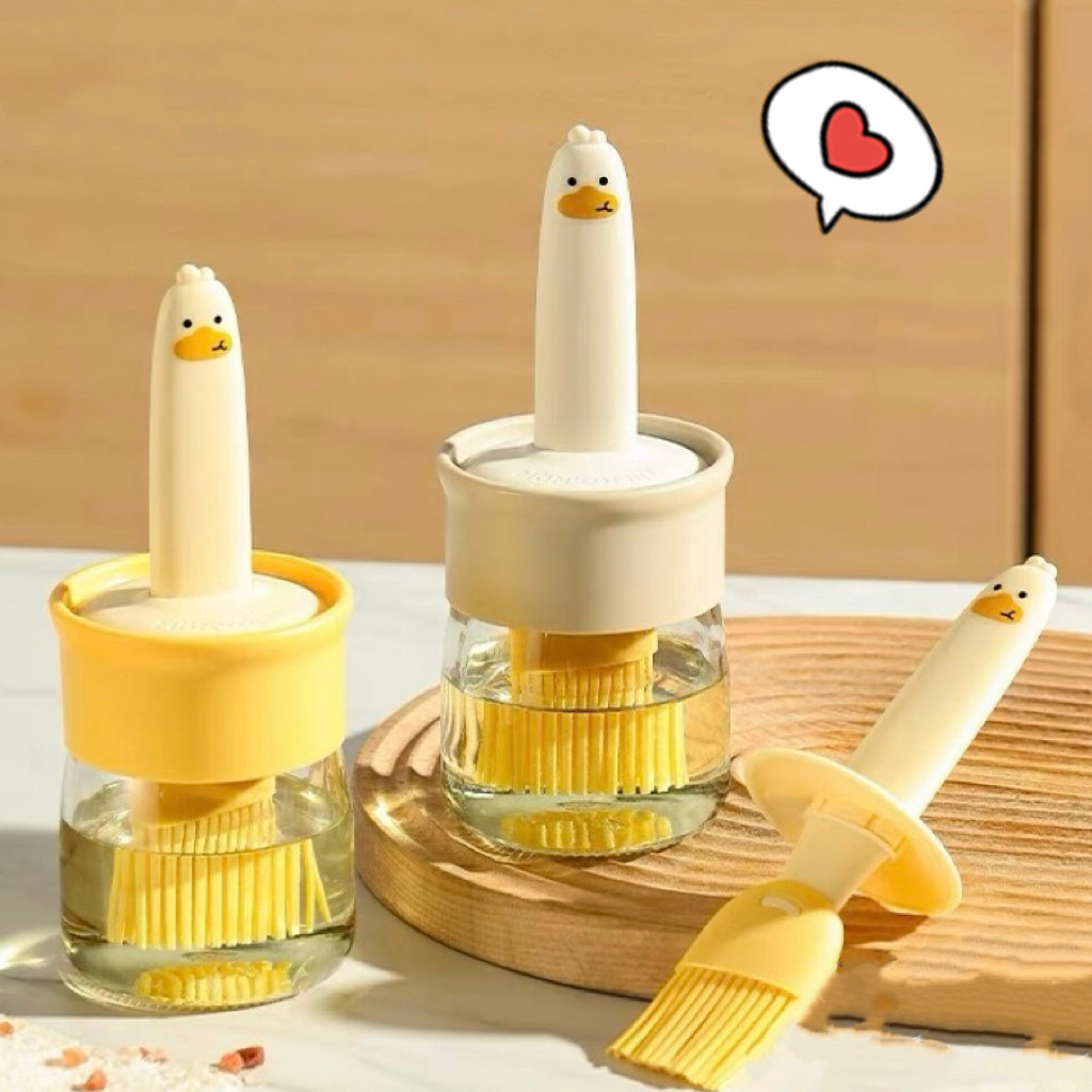 ขวดใส่ซอสแบบโหลแก้ว แปรงซิลิโคนในตัวลายน้องเป็ด สำหรับทาขนมปังและบาร์บีคิว ATTCH