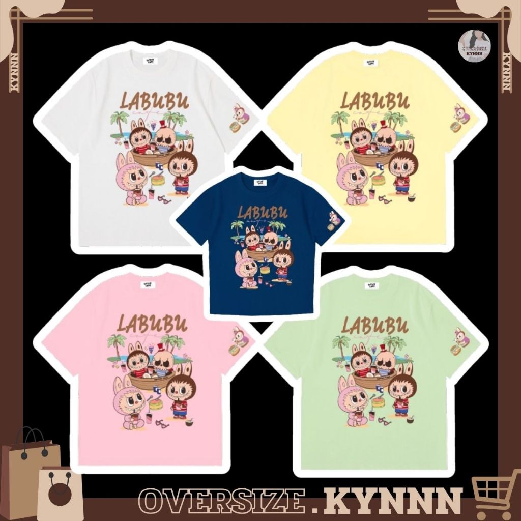 เสื้อยืด Oversize Labubu คาเฟ่ ผ้าCottonหนานุ่ม อก 44" ยาว 28" ป้าย Qotton Land (Q022)