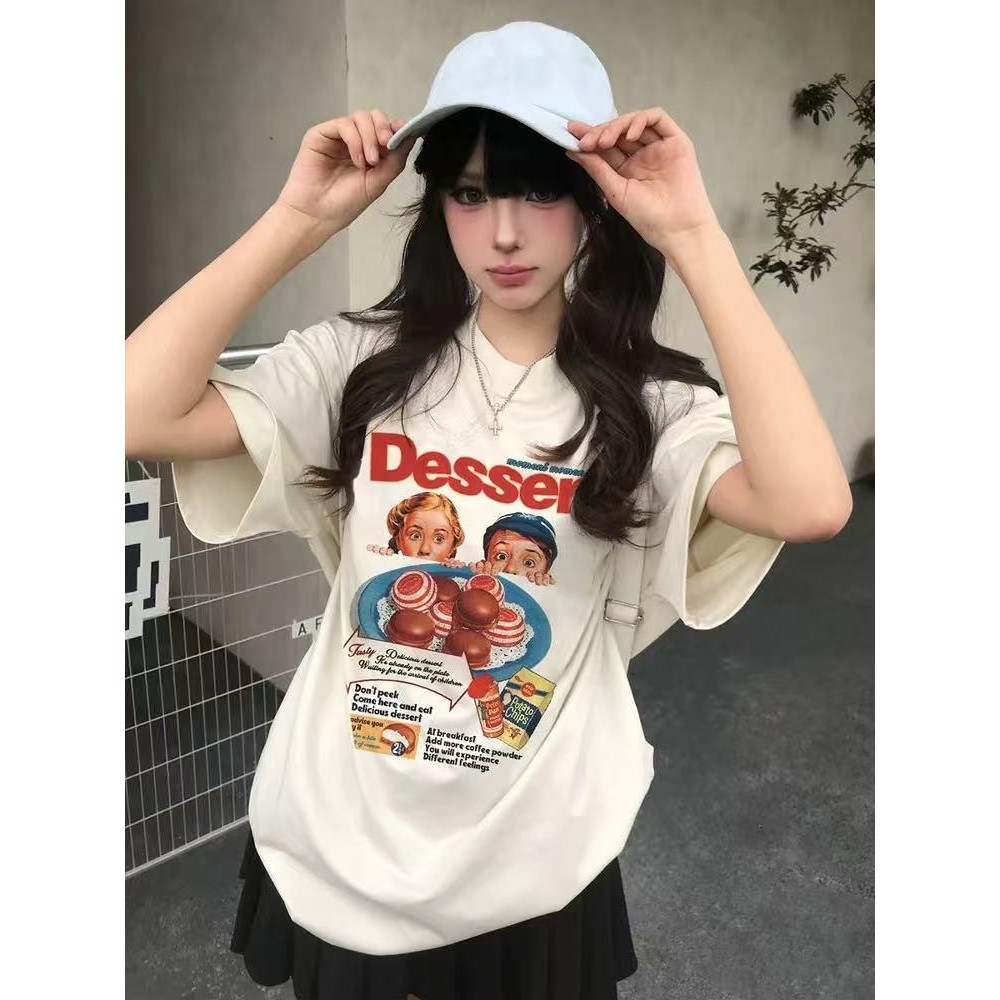 ส่งของทุกวันเสื้อยืดไซส์ใหญ่ เสื้อยืด ใส่สบายๆ น่ารัก สไตล์เกาหลี แขนสันการ์ตูน oversize AAX0014
