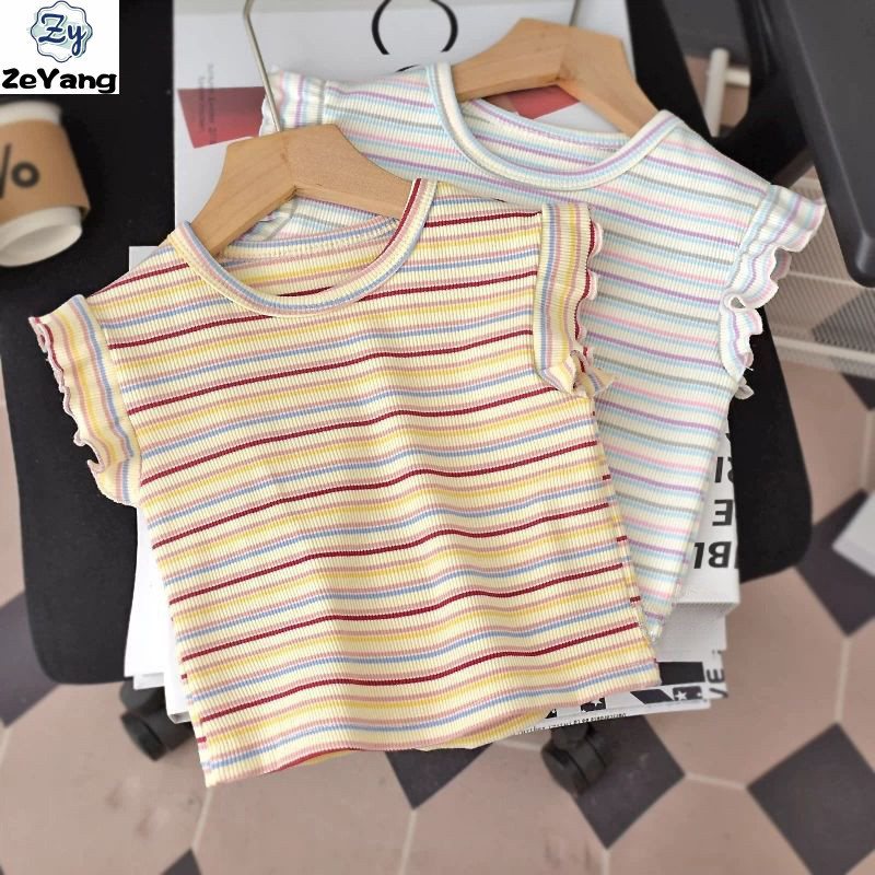 [ZY] 70-130 พร้อมสต็อกเด็กผ้าไหมน้ําแข็งเสื้อกั๊กลาย Casual T Baby แฟชั่น Bottoming เสื้อ All-Match Top เสื้อผ้าเด็กแฟชั่น Fast Shipping