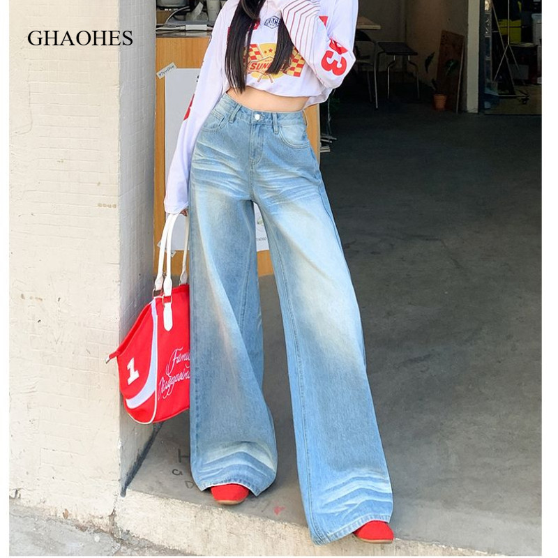 GHAOHES กางเกงยีนส์หลายสีสั้นและยาวขาสามชาติ American Vintage ด้านบนอยู่สูงแฟชั่นสไตล์เกาหลี