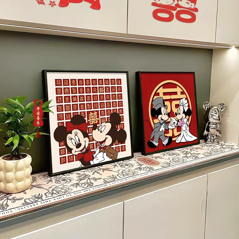 2025 พิธีขึ้นบ้านใหม่ ภาพวาดตกแต่งทางเข้างานแต่งงาน ภาพวาดมิกกี้ ภาพแขวนข้างเตียง รูปภาพความสุขร้อยภาพ ภาพแขวนบ้านใหม่ ของขวัญห้องนั่งเล่นสำหรับคู่บ่าวสาว ศิลปะติดผนัง