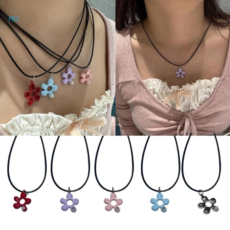 Pr Flower Charm Clavicle Chain Flower Pearl Chocker Necklace Jewelry