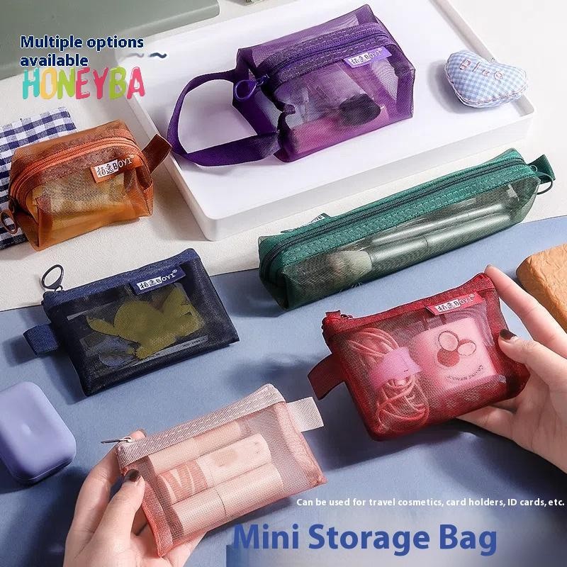 <Honeyba> 1Pcแบบพกพามินิซิปตาข่ายเก็บกระเป๋ากระเป๋าใส่เหรียญตาข่ายสี่เหลี่ยมเล็กกระเป๋าเหรียญกระเป๋าเดินทางพกพากระเป๋าซิป Nice