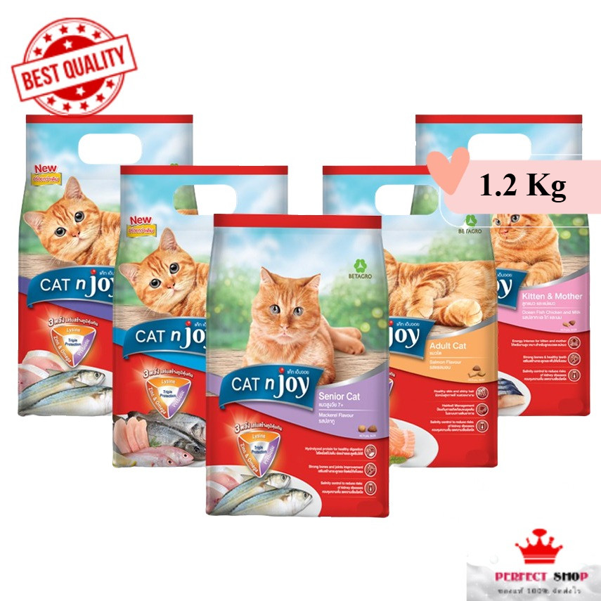 CAT N JOY อาหารแมว สำหรับลูกแมวและแมวโต และแมวสูงวัย ขนาด 1.2 กิโลกรัม