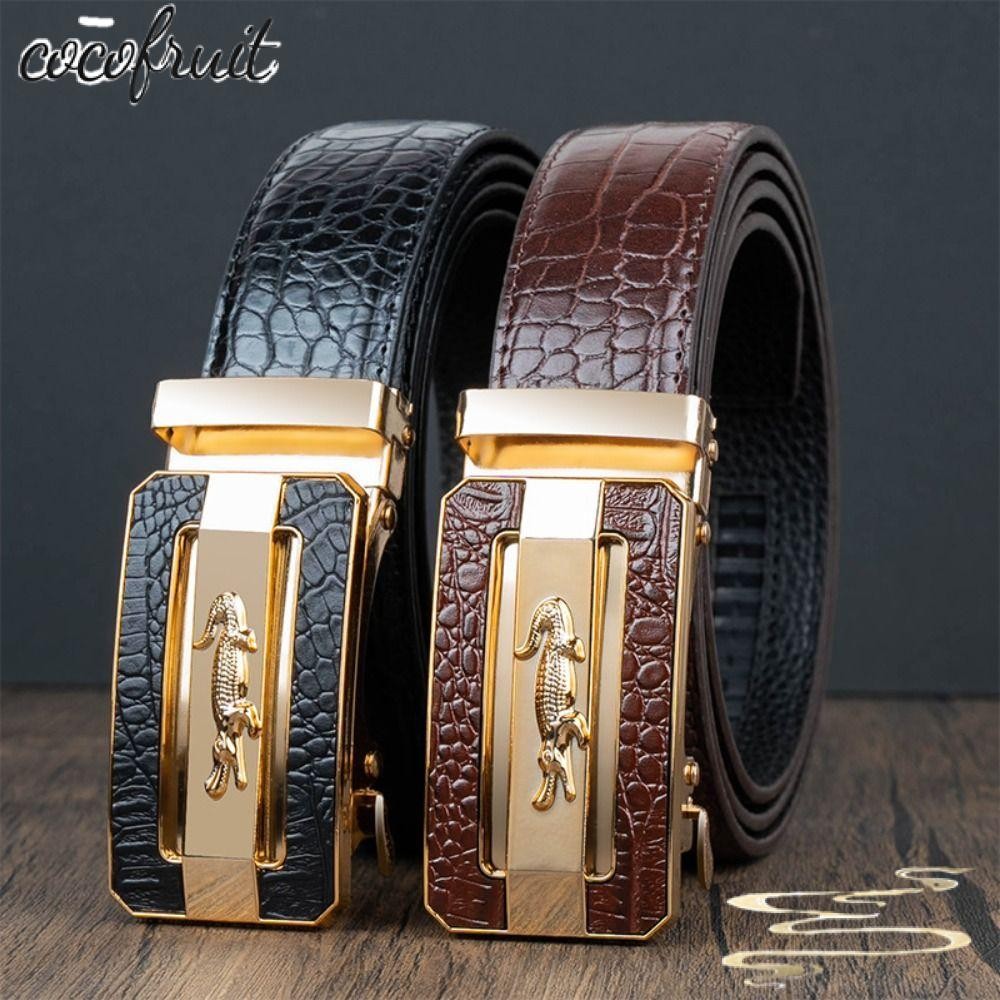 COCOFRUIT เข็มขัดหัวเข็มขัดอัตโนมัติ, Luxury Design รูปแบบจระเข้ธุรกิจเข็มขัดหนัง, Casual Vintage PU หนังเข็มขัดสําหรับ Man