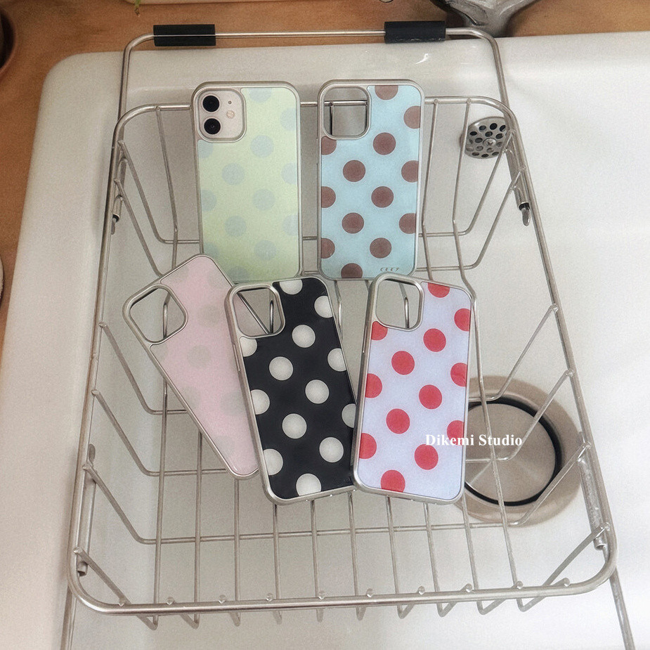 เกาหลี Ins Fashione Color-matching Polka Dots Soft Edge Case สําหรับ Iphone16promax/15pro/11/12/13/14pro เคสโทรศัพท์