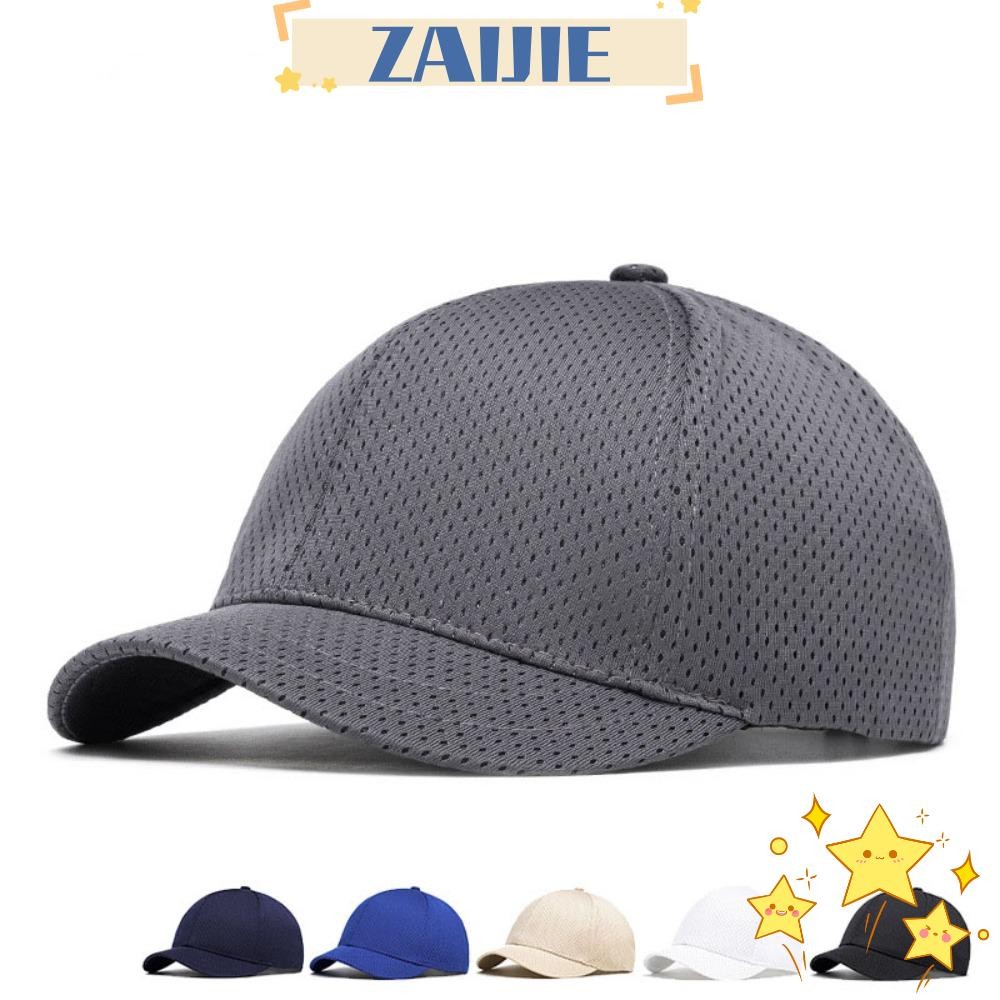 ZAIJIE24 หมวกเบสบอลปีกสั้น, หมวกตาข่ายสีทึบแห้งเร็ว, หมวก Trucker แบบปรับได้ระบายอากาศได้สบาย ๆ