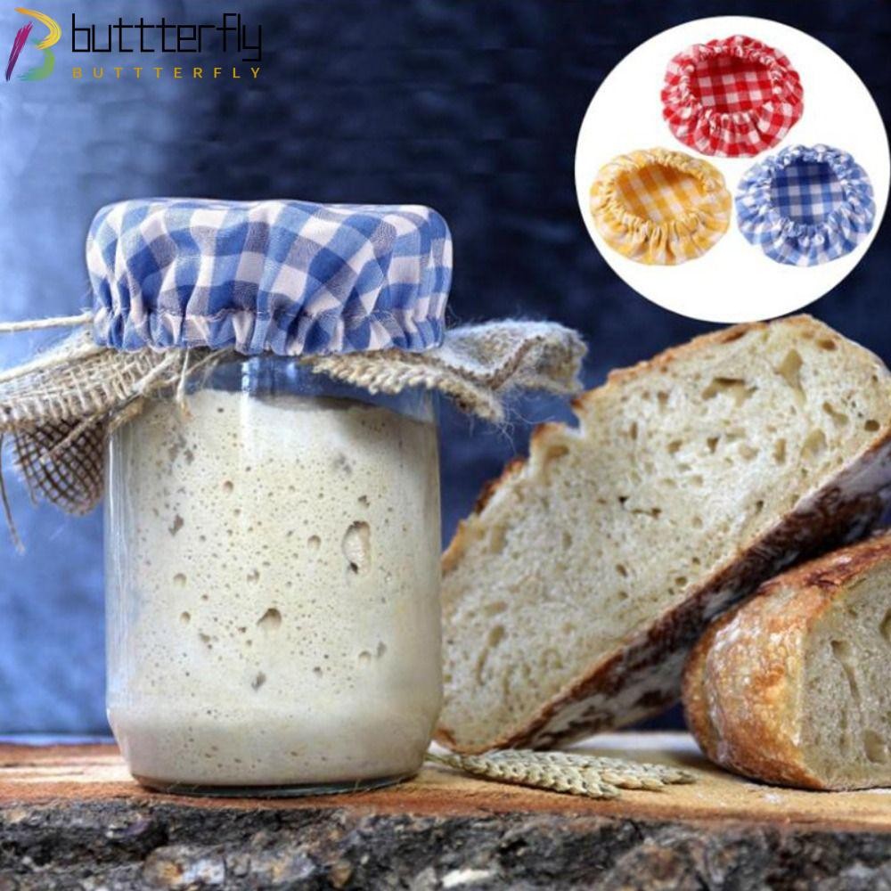 BUTTTERFLY 1PC Sourdough Starter Jar Cover, Reusable แบบพกพาขวดหมัก, มัลติฟังก์ชั่ผ้าฝ้ายผ้าฝุ่น Breathable ผ้า Jar ฝาปิด