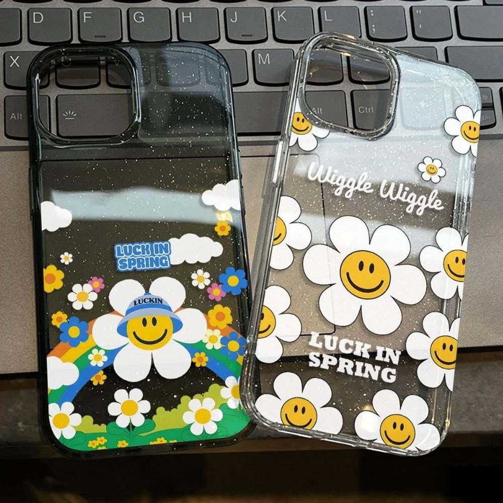 เคส iPhone 16 Pro Max iPhone 11 ใสแวววาวด้วย TPU นุ่มสีสันสดใส พร้อมลายดอกทานตะวันสีรุ้งสุดน่ารัก เข้ากันได้กับ