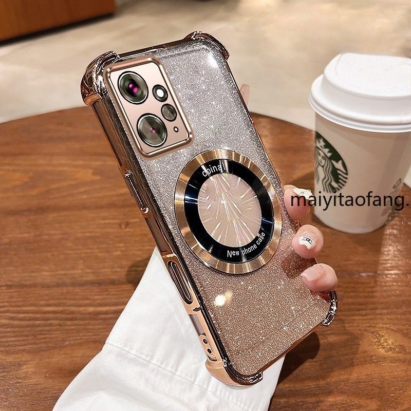 กันกระแทกcase สําหรับ Redmi หมายเหตุ 12 4G ประกายสีชมพูสี่มุม Anti Drop 3D เคสโทรศัพท์ความงามการออกแบบแหวนแม่เหล็กซิลิโคน TPU Soft case