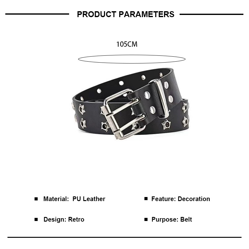 ในไทย💖เข็มขัดเจาะรูสไตล์สไตล์อเมริกัน สาวฮอต พังค์สส ไตล์วินเทจ เข็มขัดสตรี ดาวสองแถวการออกแบบ ปรับได้.COD - รูปที่ 7