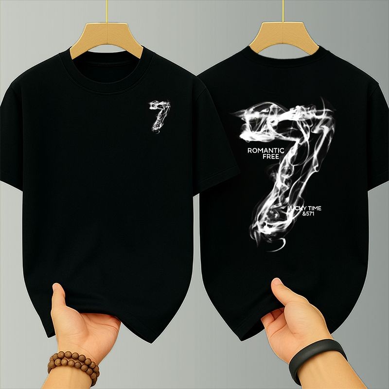 เสื้อยืดคอกลม-แขนสั้น oversize t-shirt ผู้ชายเท่ๆ สกรีนหน้า-หลัง พิมพ์ลาย7 เสื้อสตรีทแฟชั่นเท่ๆ เสื้อเมกา สีดํา-ขาว
