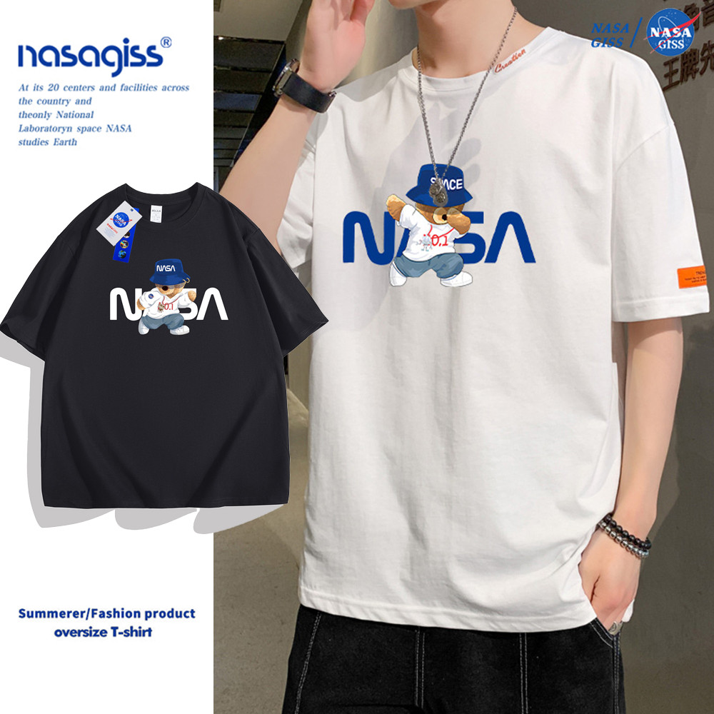 สไตล์ใหม่👕พร้อมส่ง🔥NASA เสื้อยืดผู้ชายผู้หญิง แนวสตรีท 2025เสื้อ summer nasaหมีพิมพ์ลาย ผ้าฝ้ายแท้ ค