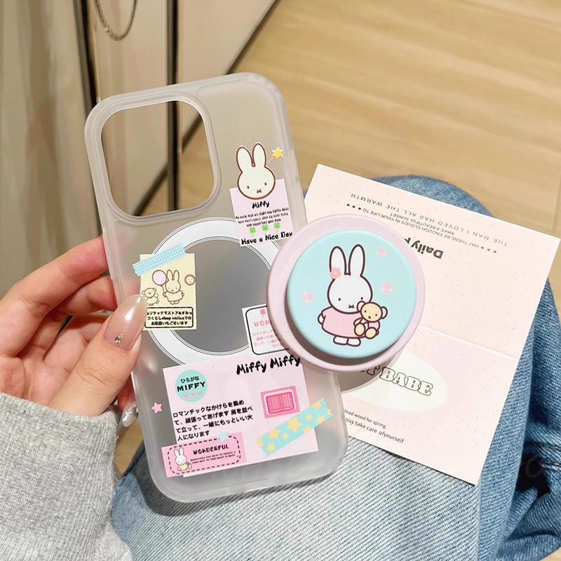 Frosted Label Bunny วงเล็บแม่เหล็ก Samsung S26 A56 A36 A26 A16 A55 A35 S25 S24 S23 Ultra FEเคสโทรศัพท์