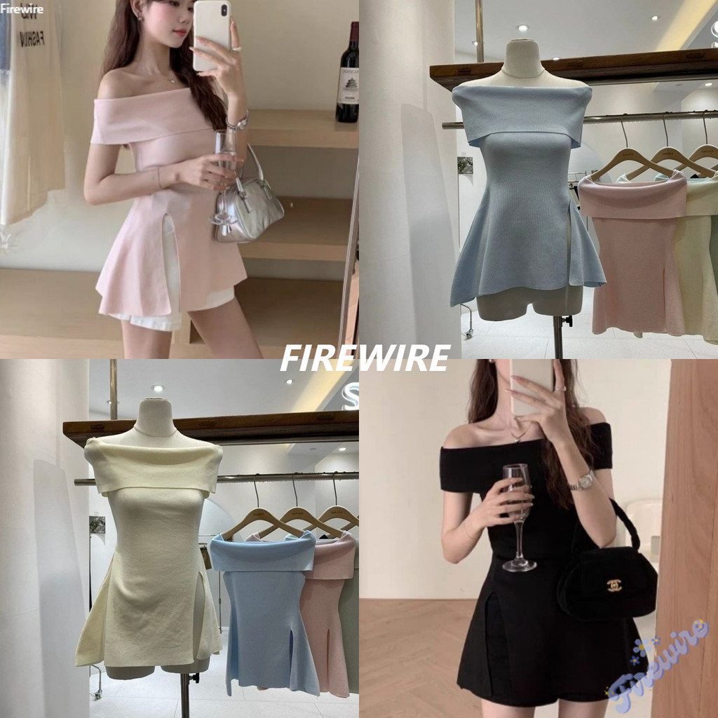 Firewire🔥พร้อมส่ง🔥เสื้อเปิดไหล่ เสื้อสเวตเตอร์เปิดไหล่เซ็กซี่ แขนสั้นผู้หญิง ผ่าข้าง ผ้าใส่สบาย"792"