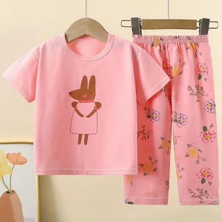 [ชุดเซ็ทเสื้อผ้าเด็ก] เสื้อแขนสั้น+กางเกงขายาว Size80-140 1เดือน-7ปี ผ้าCotton100% ชุดนอน ชุดเที่ยว ระบายอากาศ พร้อมส่ง