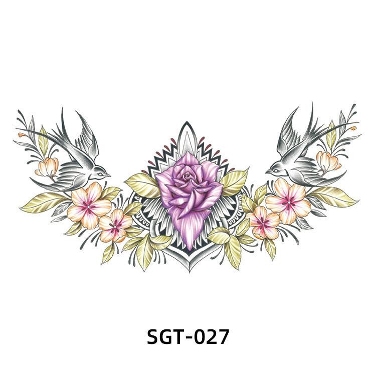 สติ๊กเกอร์รอยสักหน้าอก สีสันสดใสดอกไม้และผีเสื้อ ขนาดใหญ่สำหรับปีกหลัง ดีไซน์สมจริง - รูปที่ 5