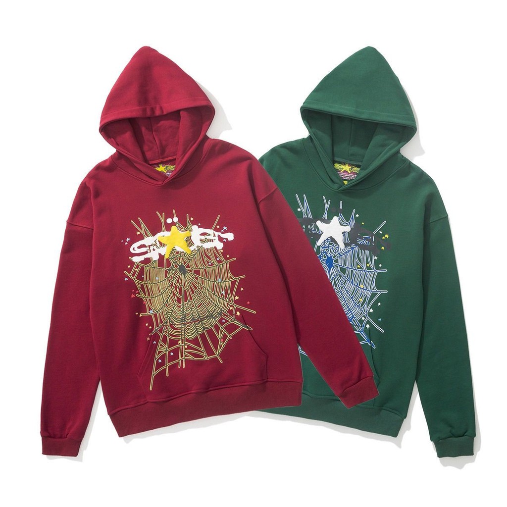 Sp5der เสื้อกันหนาว Hoodies โฟม Cobweb พิมพ์ High Street ผ้าฝ้ายแท้ Terry เสื้อสวมหัว Sweatshirt