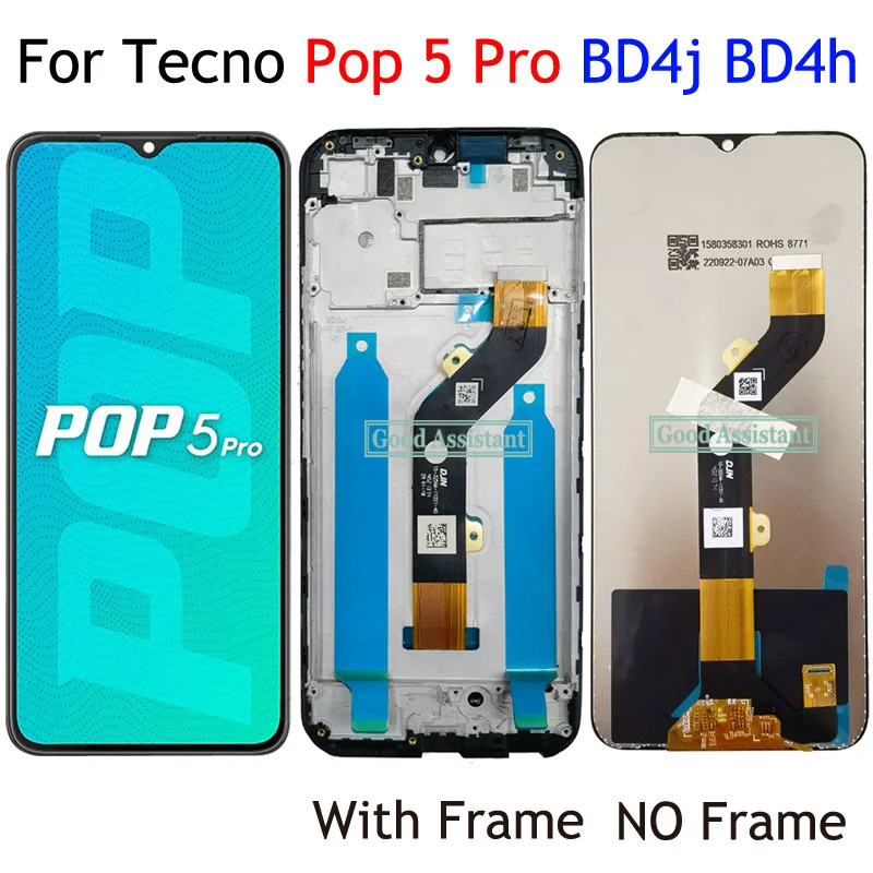 สีดํา 6.52 นิ้วสําหรับ Tecno Pop 5 Pro BD4j BD4h จอแสดงผล LCD Touch Panel Digitizer Assembly/พร้อมกร